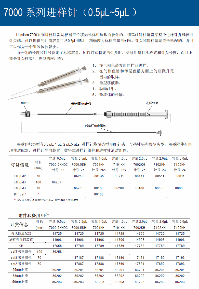 hamilton7000系列进样针微量注射器